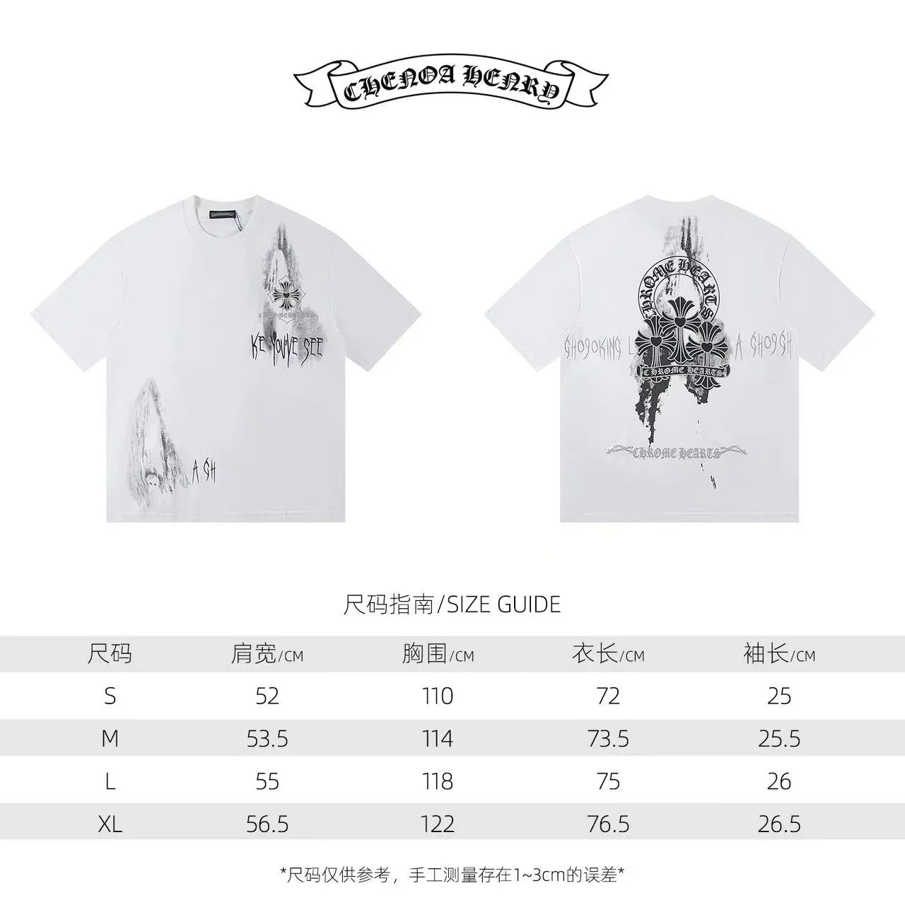 🅿️160 Style: 2025 new Croix Heart short-sleeved T-shirt Material: High version 300g double yarn combed cotton Size: S～XL Color: White Style number: Z008